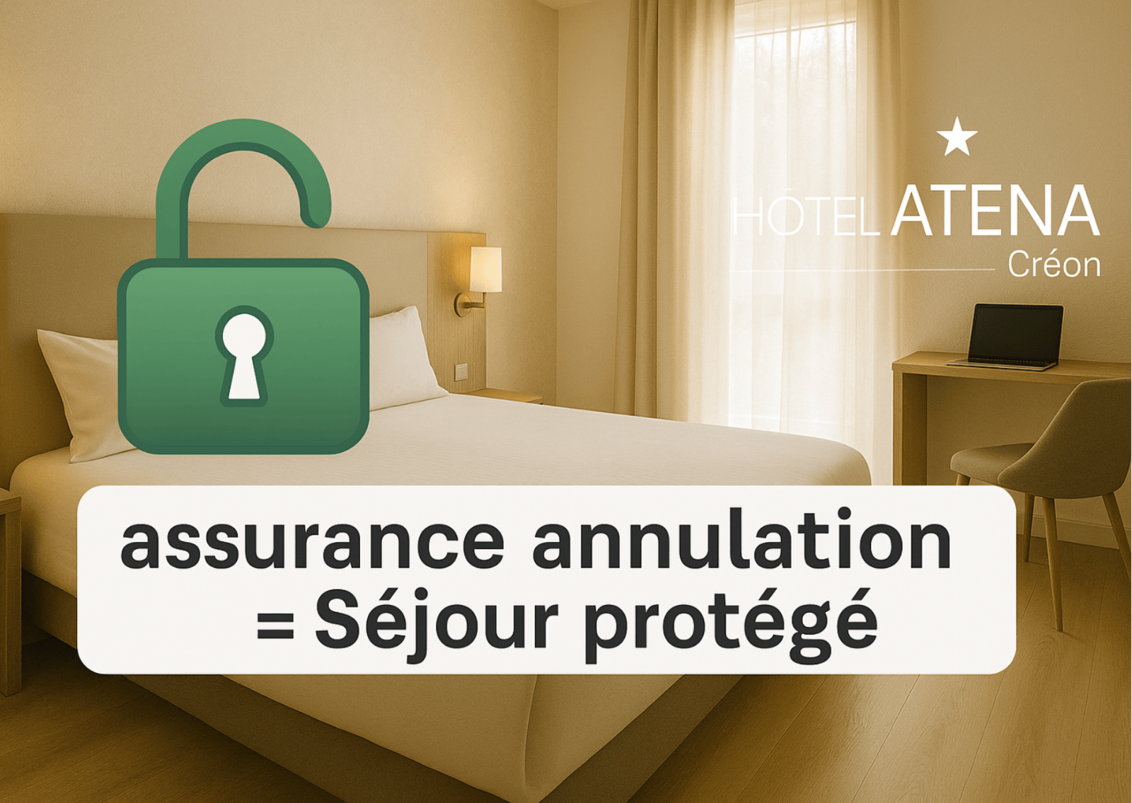 Assurance annulation à l’Hôtel ATENA Créon – Réservez en toute sérénité en Entre-Deux-Mers.