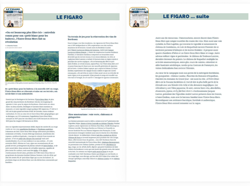 Article international soulignant l’attractivité touristique de l’Entre-Deux-Mers et sa proximité avec Bordeaux.