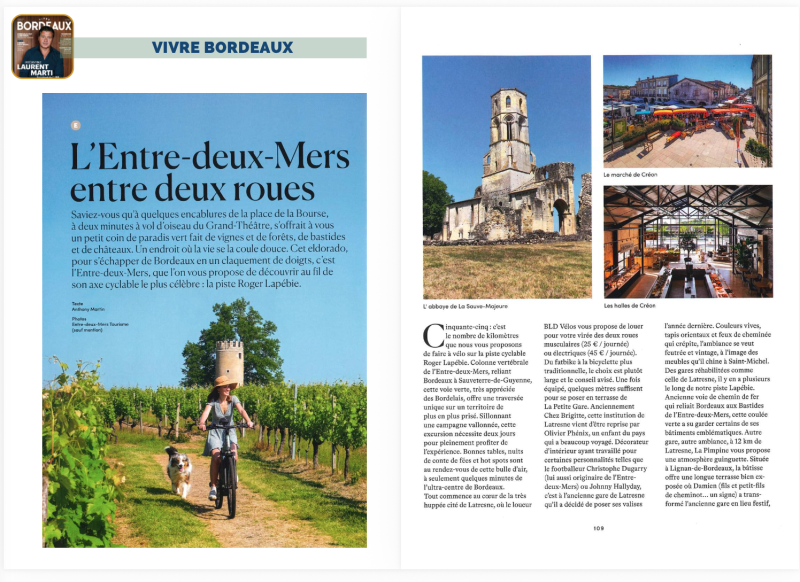 Dossier presse consacré à l’Entre-Deux-Mers entre vignes, patrimoine et tourisme à vélo depuis Créon.